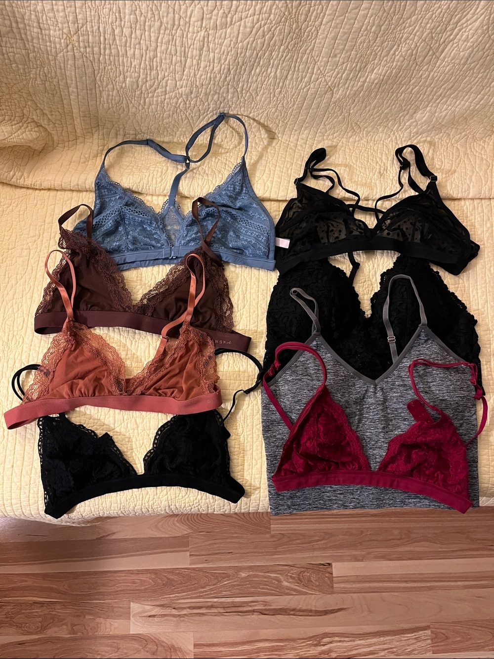Victoria's Secret, Danskin Lace Bralette Lot in Blue, Black, Rust, Maroon, Gray